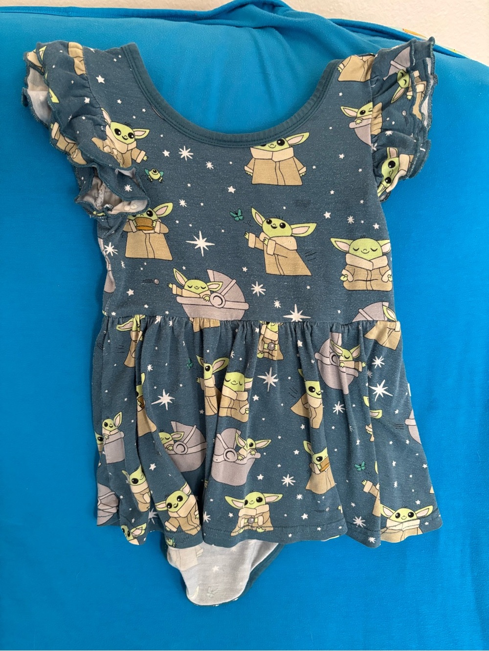 Little Sleepies Blue Grogu Patterned Flutter Sleeve Dress